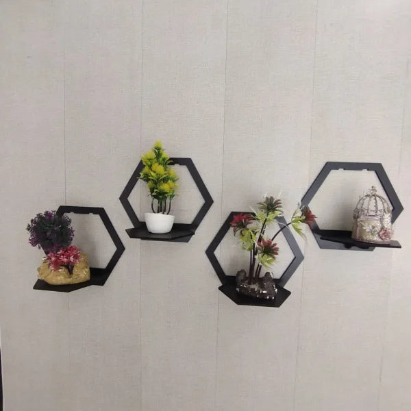 (3 Pcs Set ) Hexagon Shape 3d Wooden Wall Shelf | Wall Shelves For Home Decor Living Room / For Kids Room And Girls Room And For Gift Items