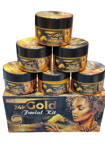 Soft Shine 24k Gold Facial Kit Whitening Facial Kit 6 Steps Whitening And Glowing Facial Kit 300ml